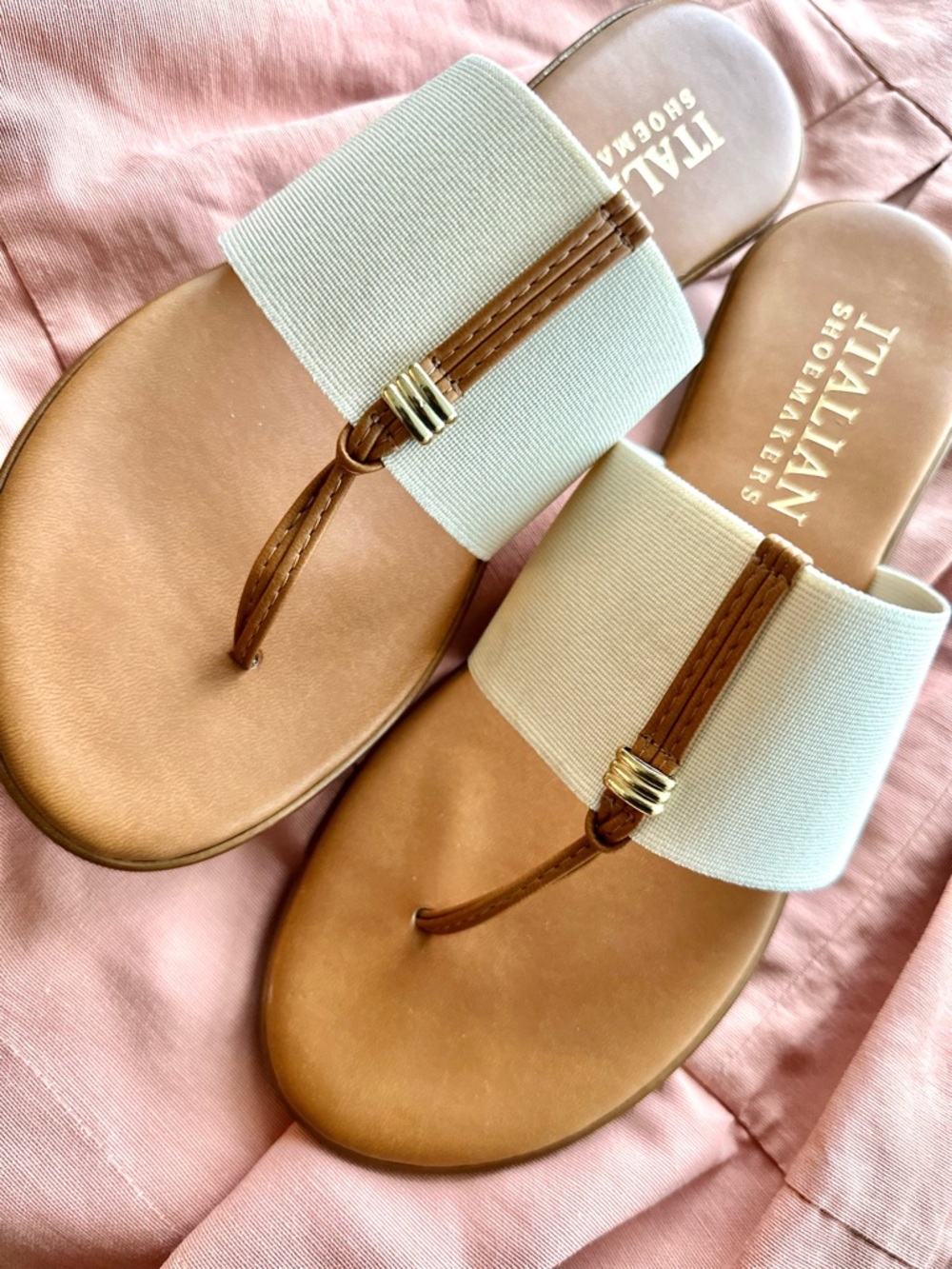 ✨ Italian 🇮🇹 Shoemakers | Afia in White and Tan Slide Sandals - Picture 2 of 7